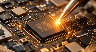 Telefon anakartı üzerinde havya ile çalışma