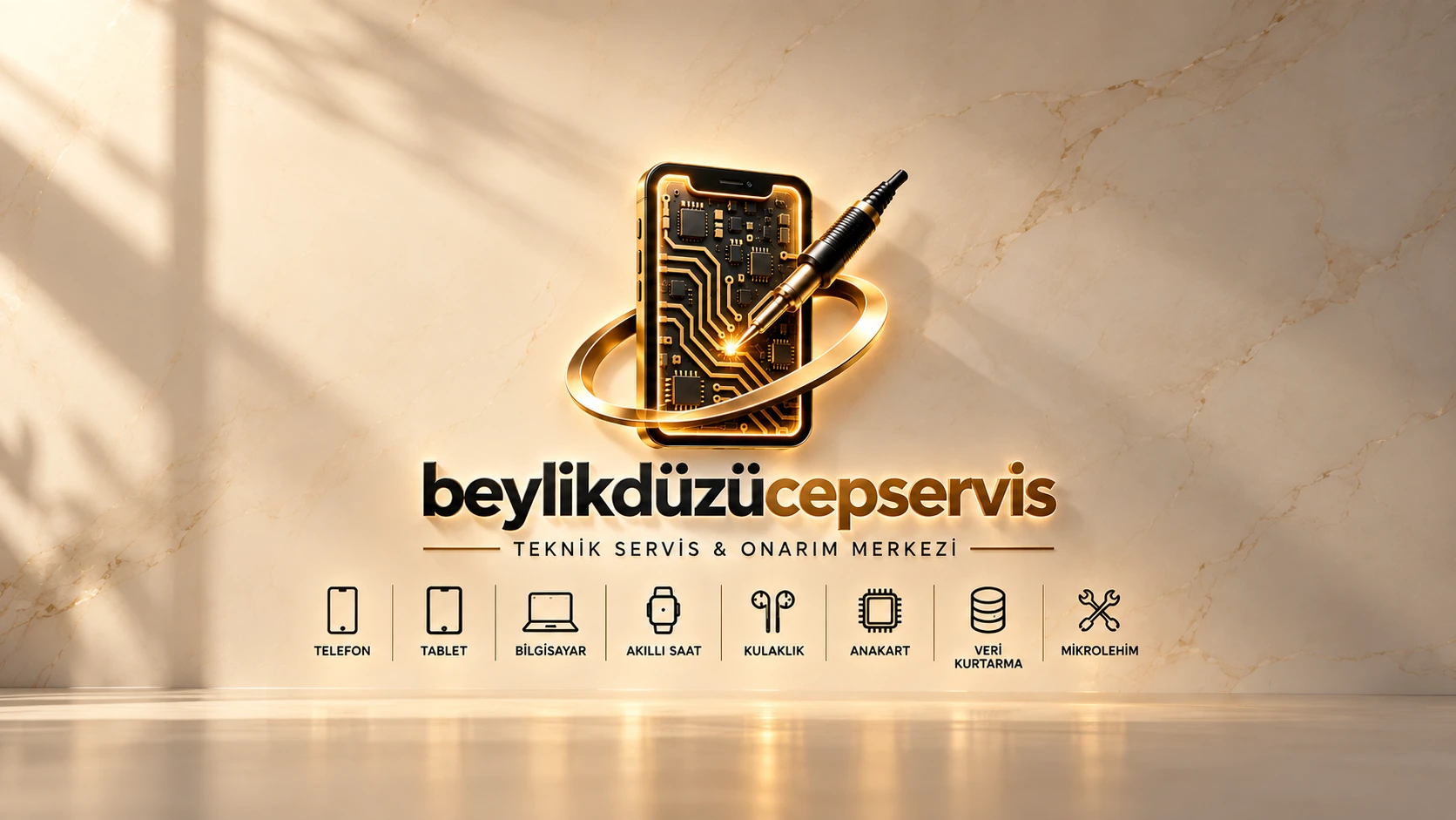 Mermer zemin üzerinde Beylikdüzü Cep Servis marka görseli